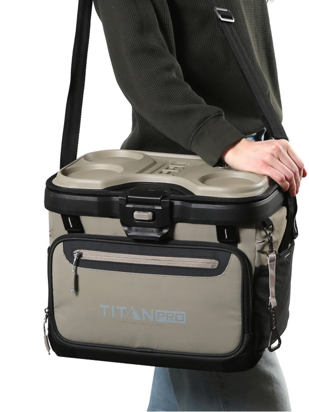 Titan Pro Cooler 40 Can Iceless Zipperless in Taupe Gray and Black